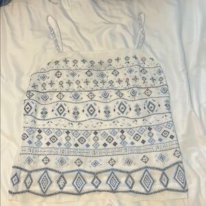 Embroidered and Beaded White and Blue Women's Top